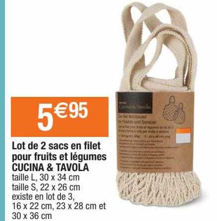 lot de 2 sacs en filet pour fruits et légumes cucina & tavola