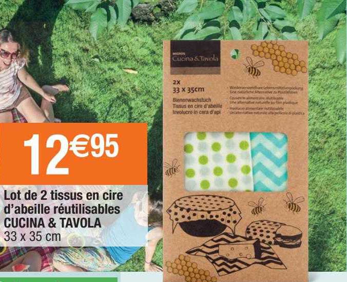 lot de 2 tissus en cire d'abeille réutilisables cucina & tavola
