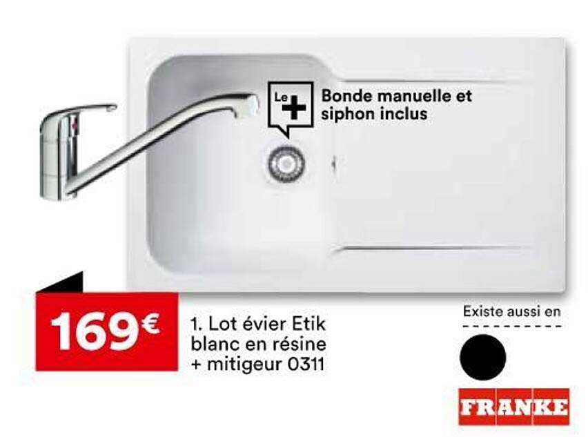 lot évier etik blanc en résine + mitigeur 0311 franke