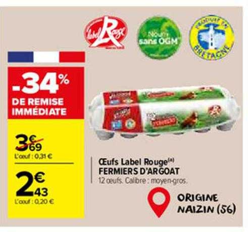 Oeufs Label Rouge Fermiers D'argoat