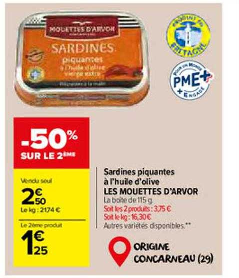 sardines piquantes à l'huile d'olive les mouettes d'arvor