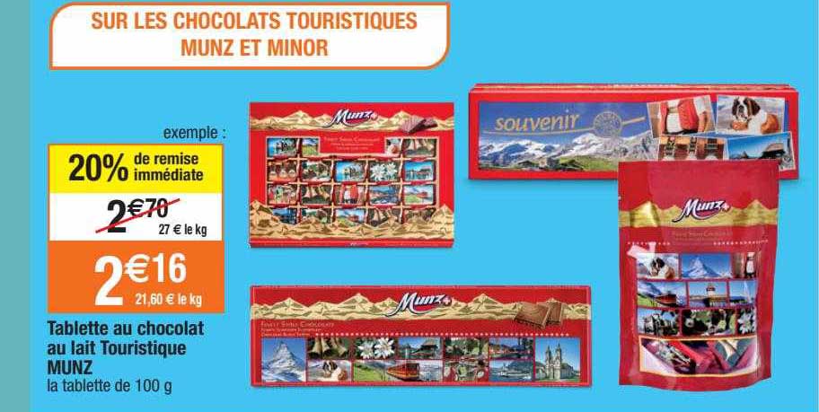 tablette au chocolat au lait touristique munz