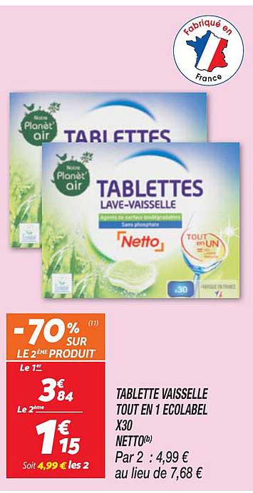 tablette vaisselle tout en 1 écolabel x30 netto