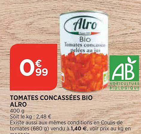 tomates concassées bio alro