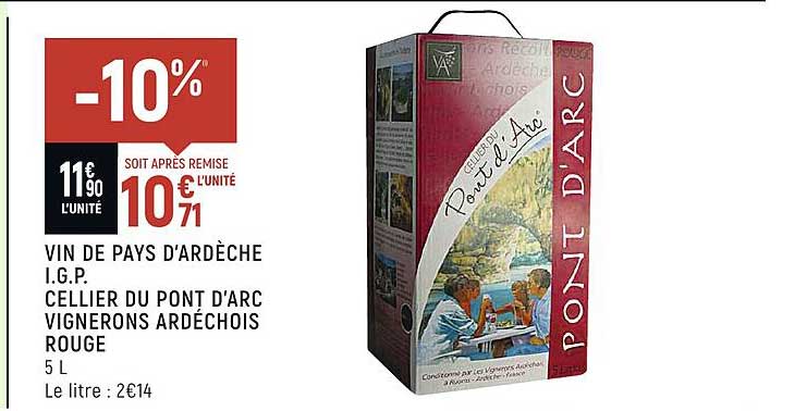 vin de pays d'ardèche i.g.p. cellier du pont d'arc vignerons ardéchois rouge