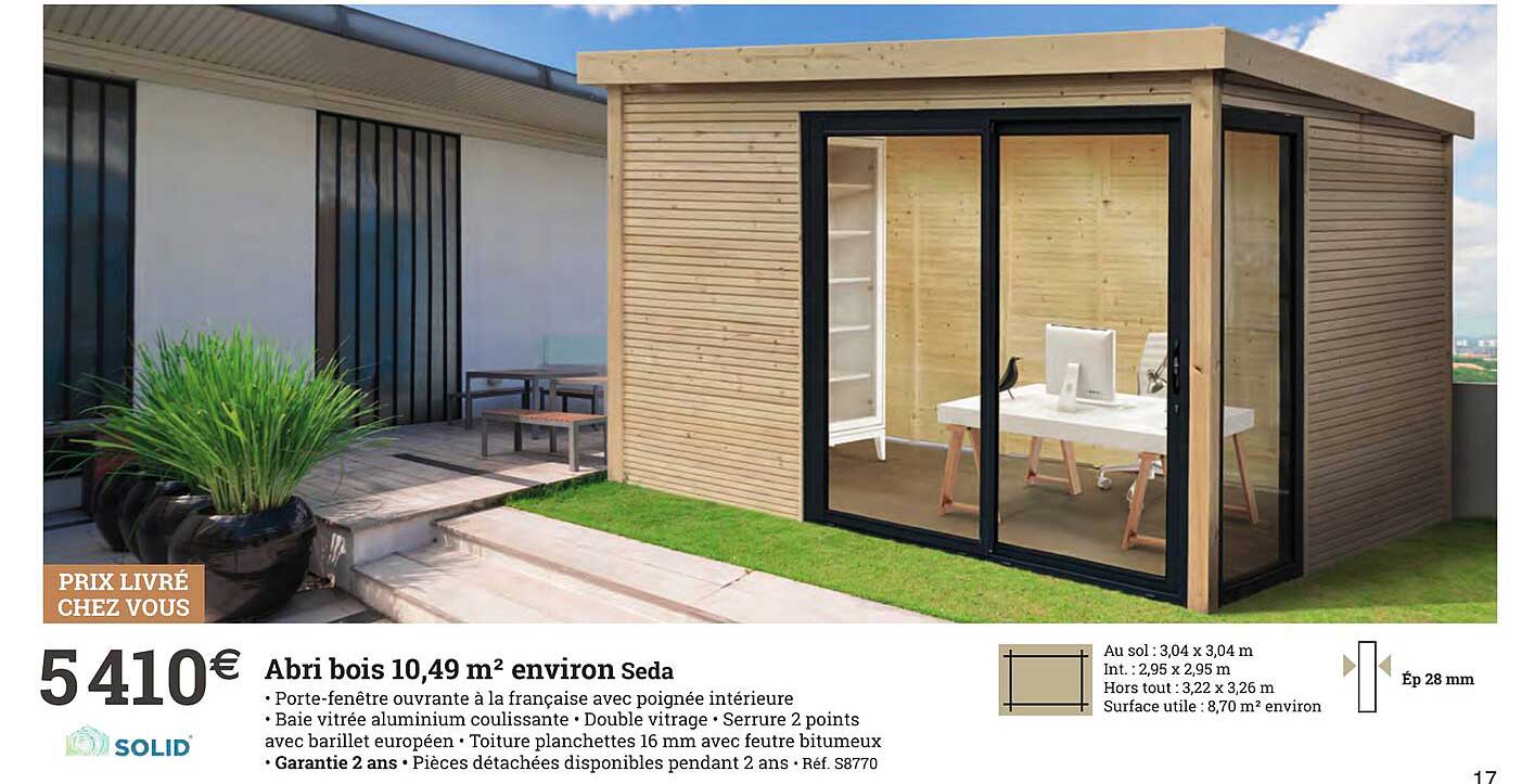 abri bois 10,49 m² environ seda
