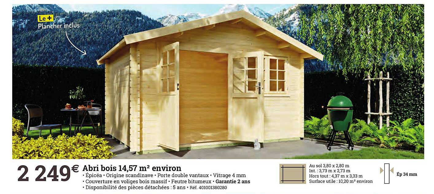 abri bois 14,57 m² environ