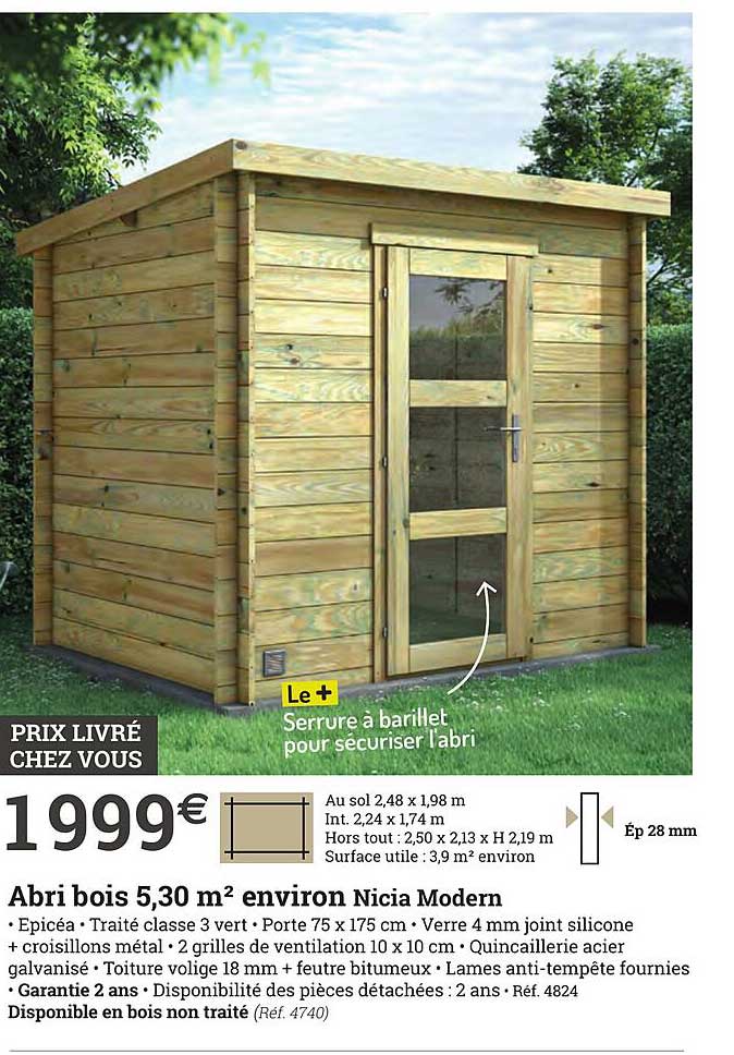 abri bois 5,30 m² environ nicia modern