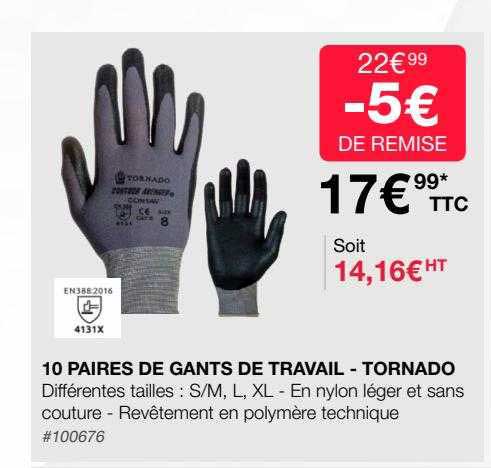 10 Paires De Gants De Travail - Tornado
