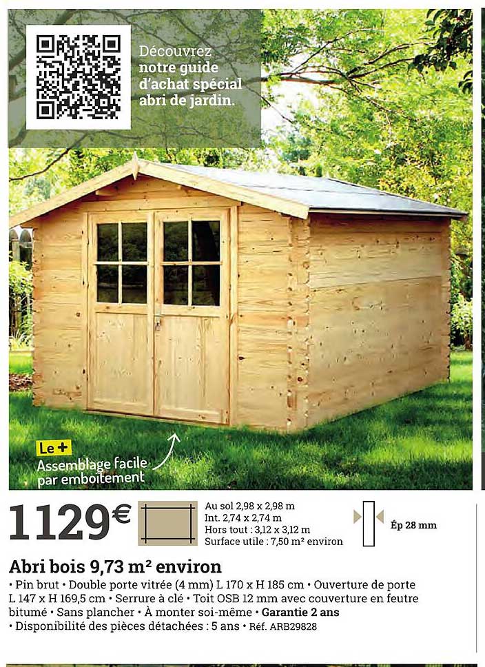 abri bois 9,73 m² environ