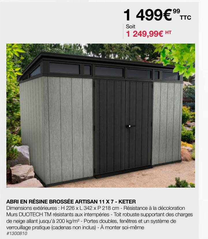 abri en résine brossée artisan 11 x 7 - keter