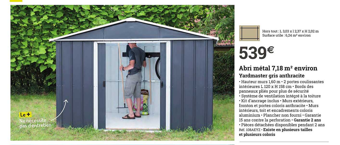 abri métal 7,18 m² environ yardmaster gris anthracite