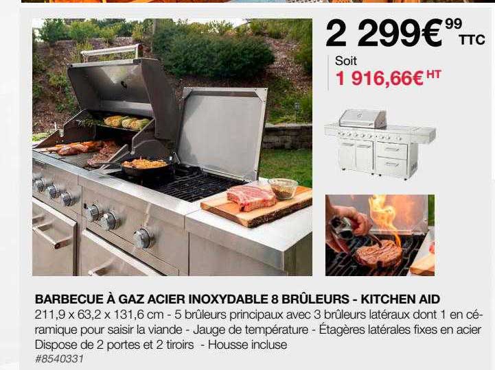 barbecue à gaz acier inoxydable 8 brûleurs - kitchen aid