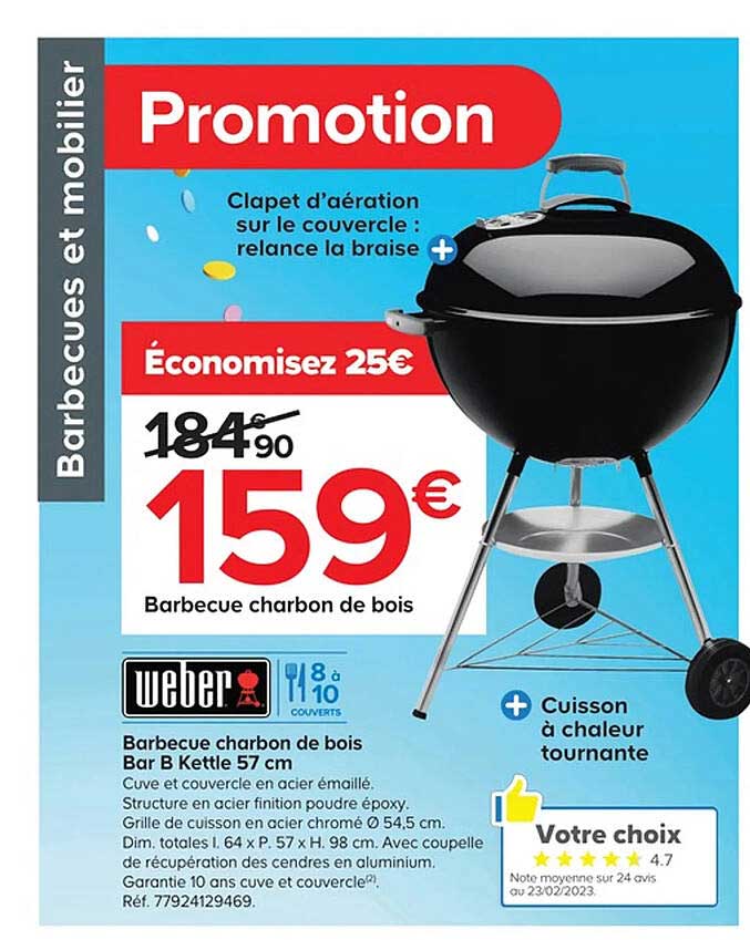 Barbecue Charbon De Bois Bar B Kettle 57 Cm Weber