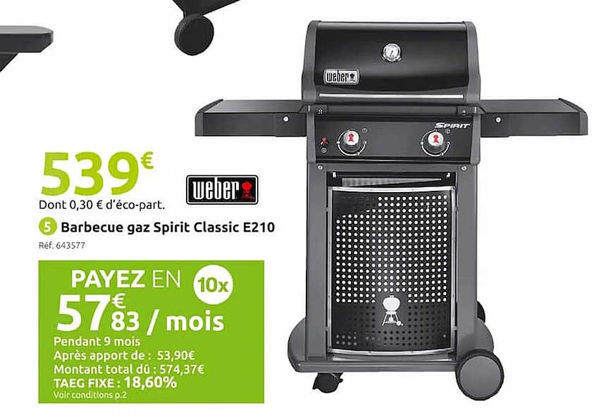 barbecue gaz spirit classic e210 weber