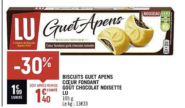 biscuits guet apens cœur fondant goût chocolat noisette