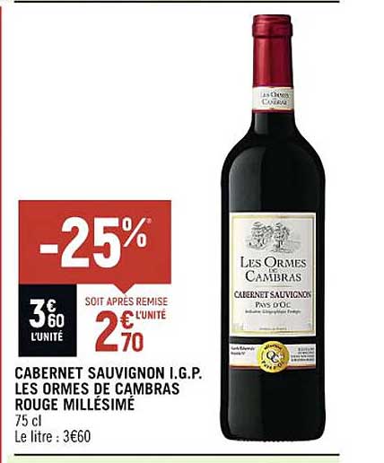 cabernet sauvignon i.g.p. les ormes de cambras rouge millésimé