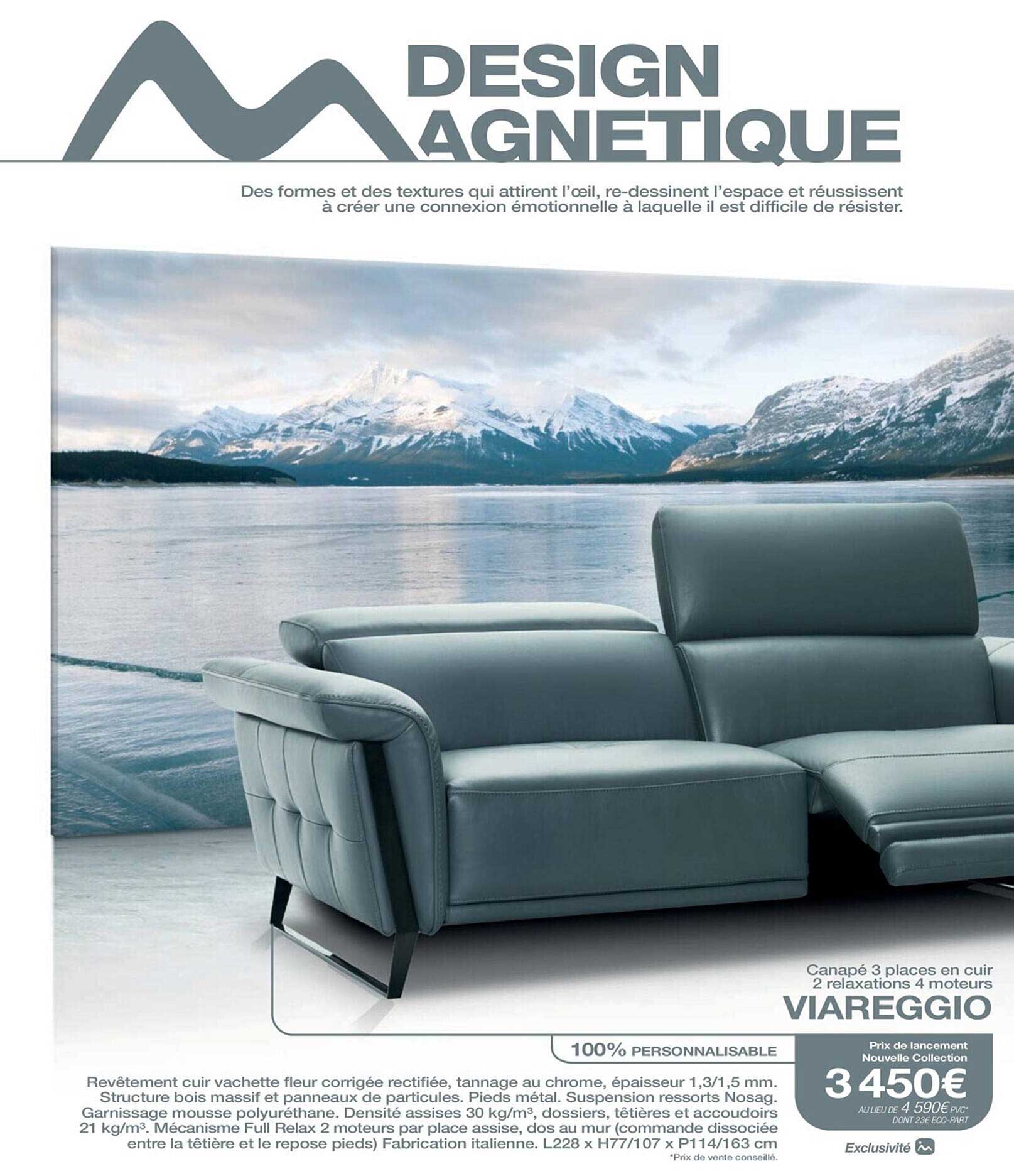 canapé 3 places en cuir 2 relaxations 4 moteurs viareggio