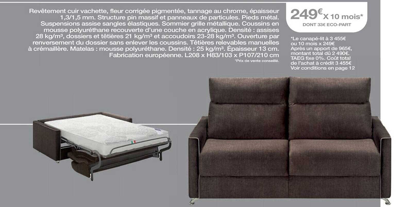 canapé-lit couchage 140 x 190 en cuir gray