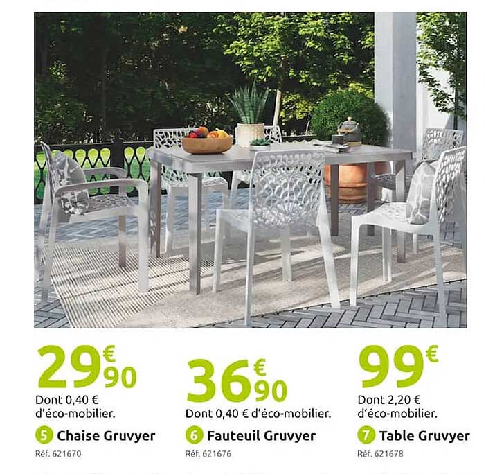 chaise gruvyer, fauteuil gruvyer, table gruvyer