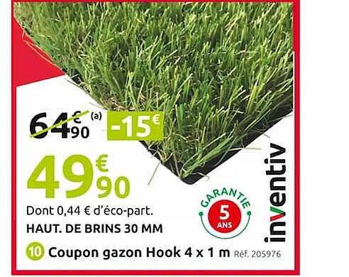 coupon gazon hook 4 x 1 m inventiv