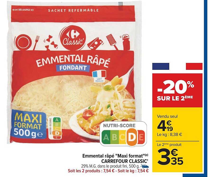 emmental râpé "maxi format" carrefour classic'