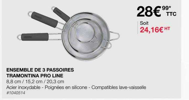 ensemble de 3 passoires tramontina pro line