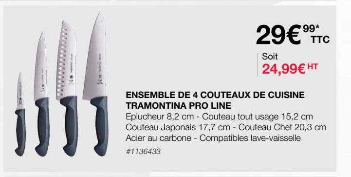 ensemble de 4 couteaux de cuisine tramontina pro line