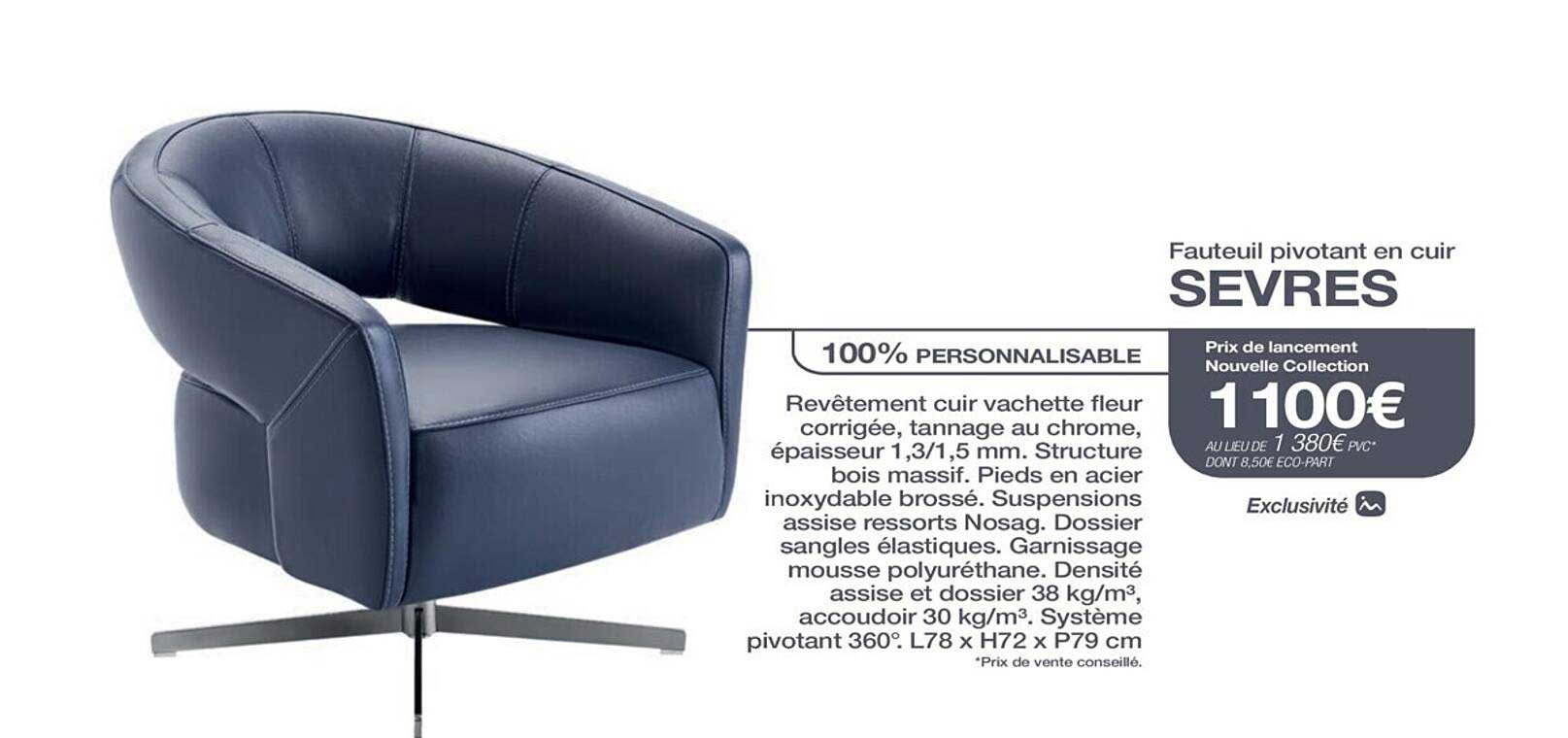 fauteuil pivotant en cuir sevres