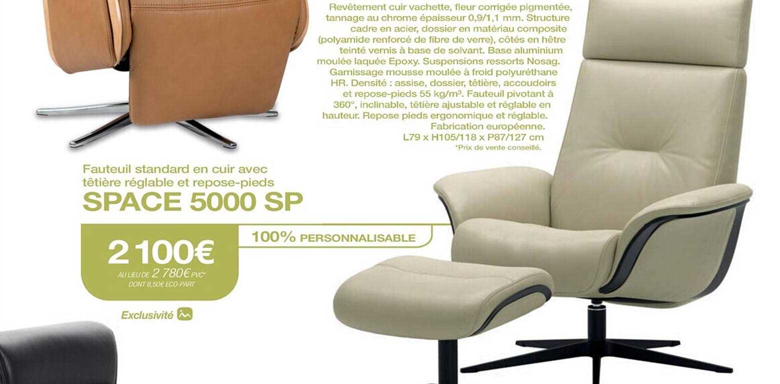 fauteuil standard en cuir avec têtière réglable et repose-pieds space 5000 sp
