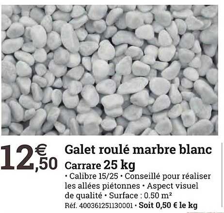 galet roulé marbre blanc carrare 25 kg
