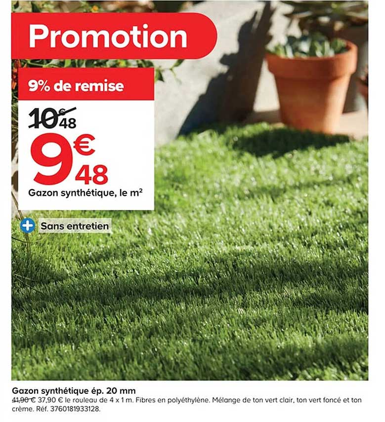gazon synthétique ép. 20 mm