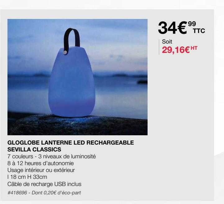 gloglobe lanterne led rechargeable sevilla classics