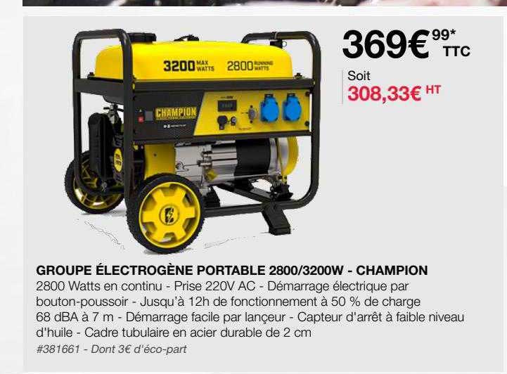 groupe électrogène portable 2800-3200w - champion