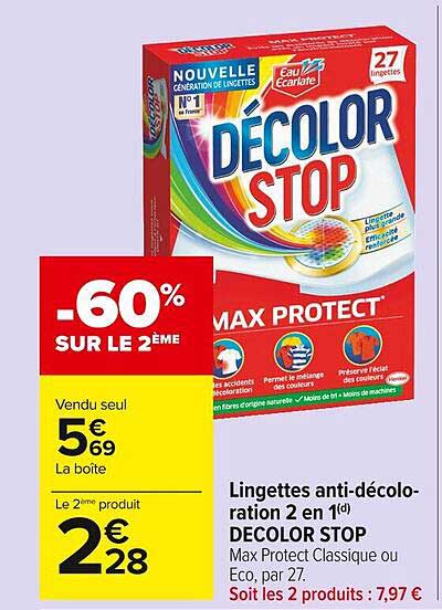 lingettes anti-décoloration 2 en 1 décolor stop