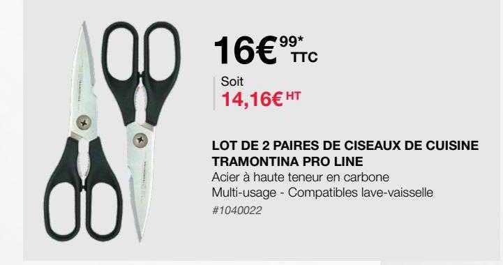 lot de 2 paires de ciseaux de cuisine tramontina pro line