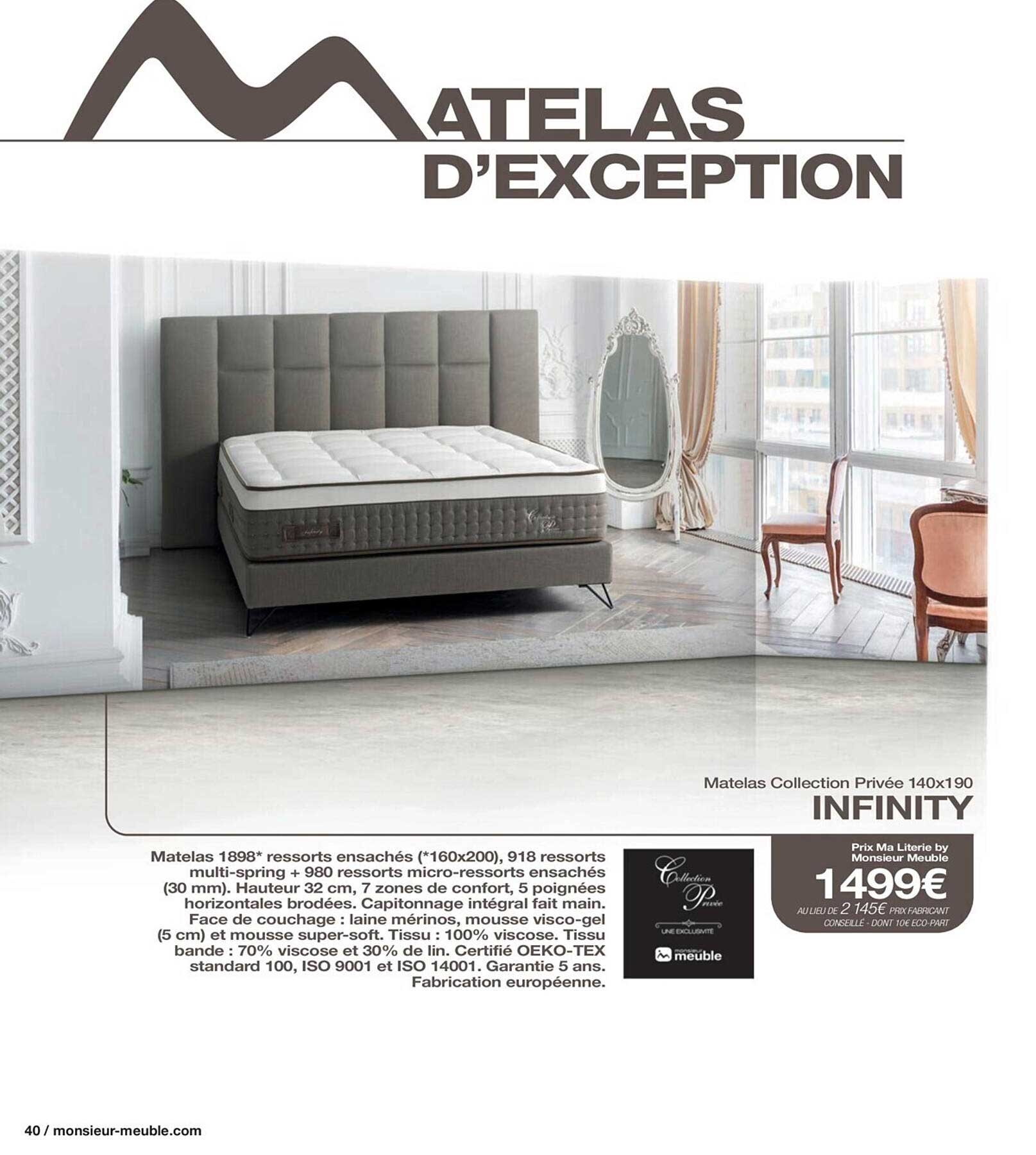 matelas collection privée 140 x 190 infinity