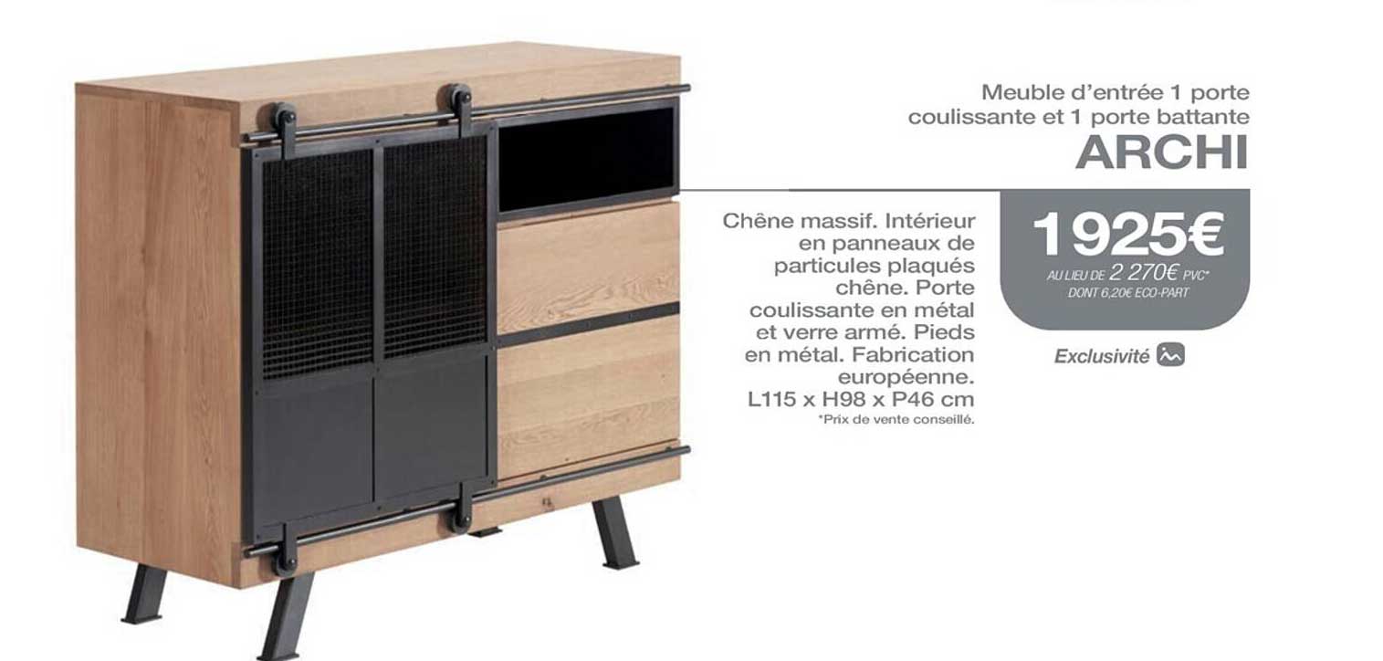meuble d'entrée 1 porte coulissante et 1 porte battante archi