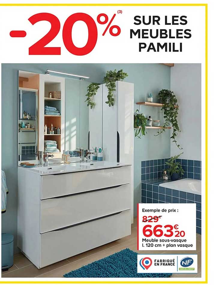 meuble sous-vasque l. 120 cm + plan vasque