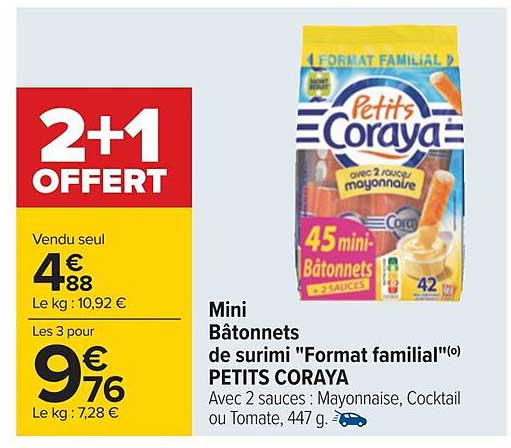 mini bâtonnets de surimi "format familial" petits coraya