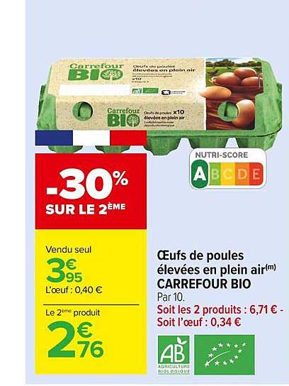 œufs de poules élevées en plein air carrefour bio