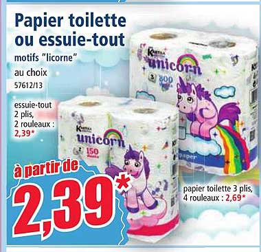 papier toilette ou essuie-tout motifs "licorne"