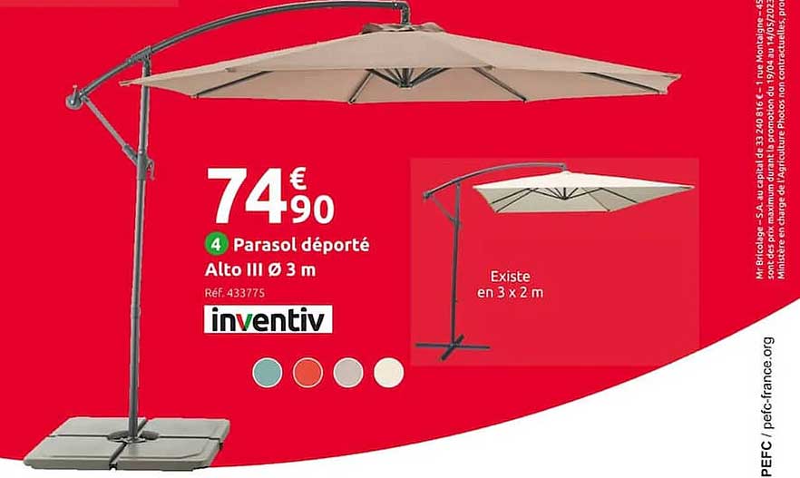 parasol déporté alto III ø 3 m inventiv