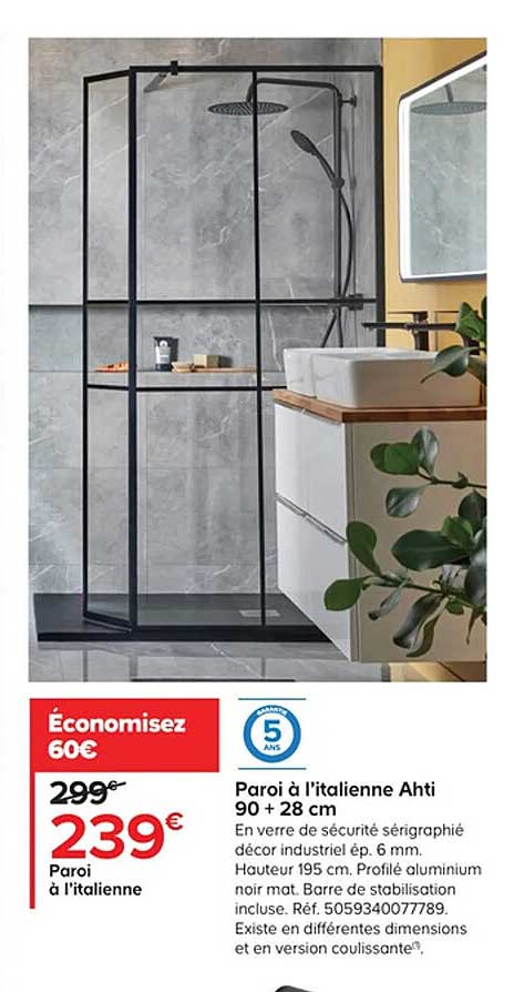 paroi à l'italienne ahti 90 + 28 cm