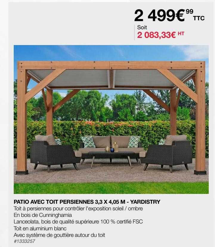 patio avec toit persiennes 3,3 x 4,05 m - yardistry