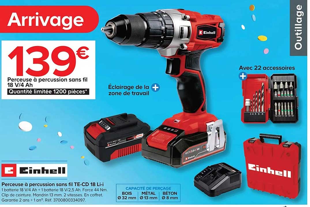 perceuse à percussion sans fil te-cd 18 li-i einhell