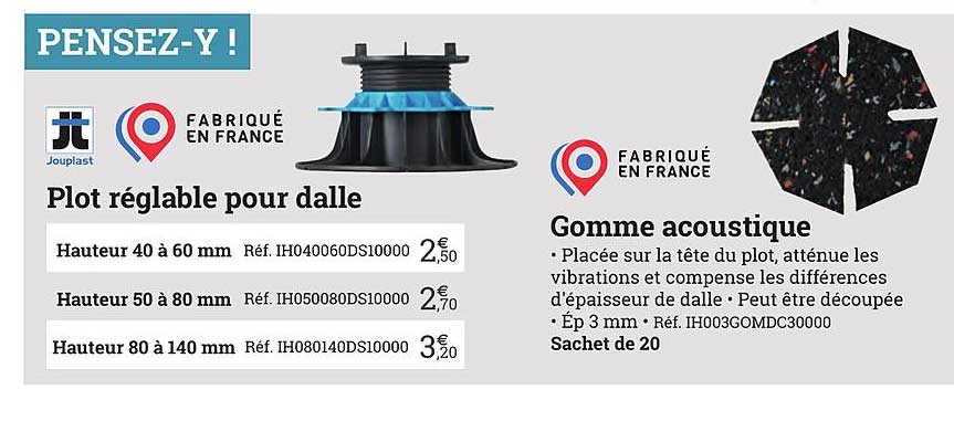 plot réglable pour dalle, gomme acoustique
