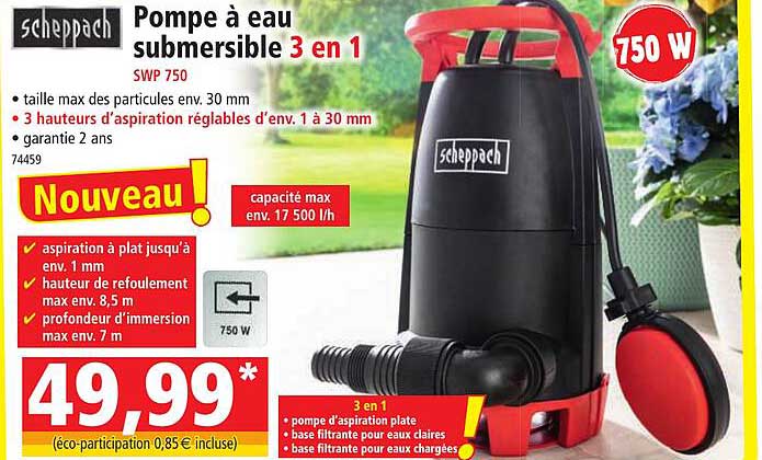 pompe à eau submersible 3 en 1 scheppach