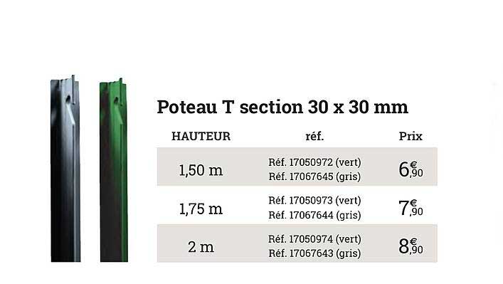 poteau t section 30 x 30 mm