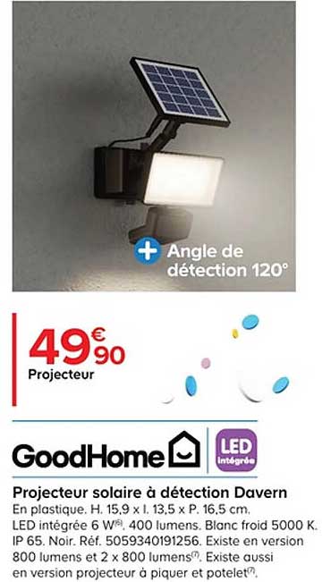 Projecteur Solaire à Détection Davern GoodHome